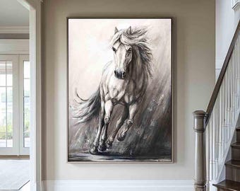 大きな抽象的な馬の油絵オリジナルの疾走する馬のキャンバスの壁アート