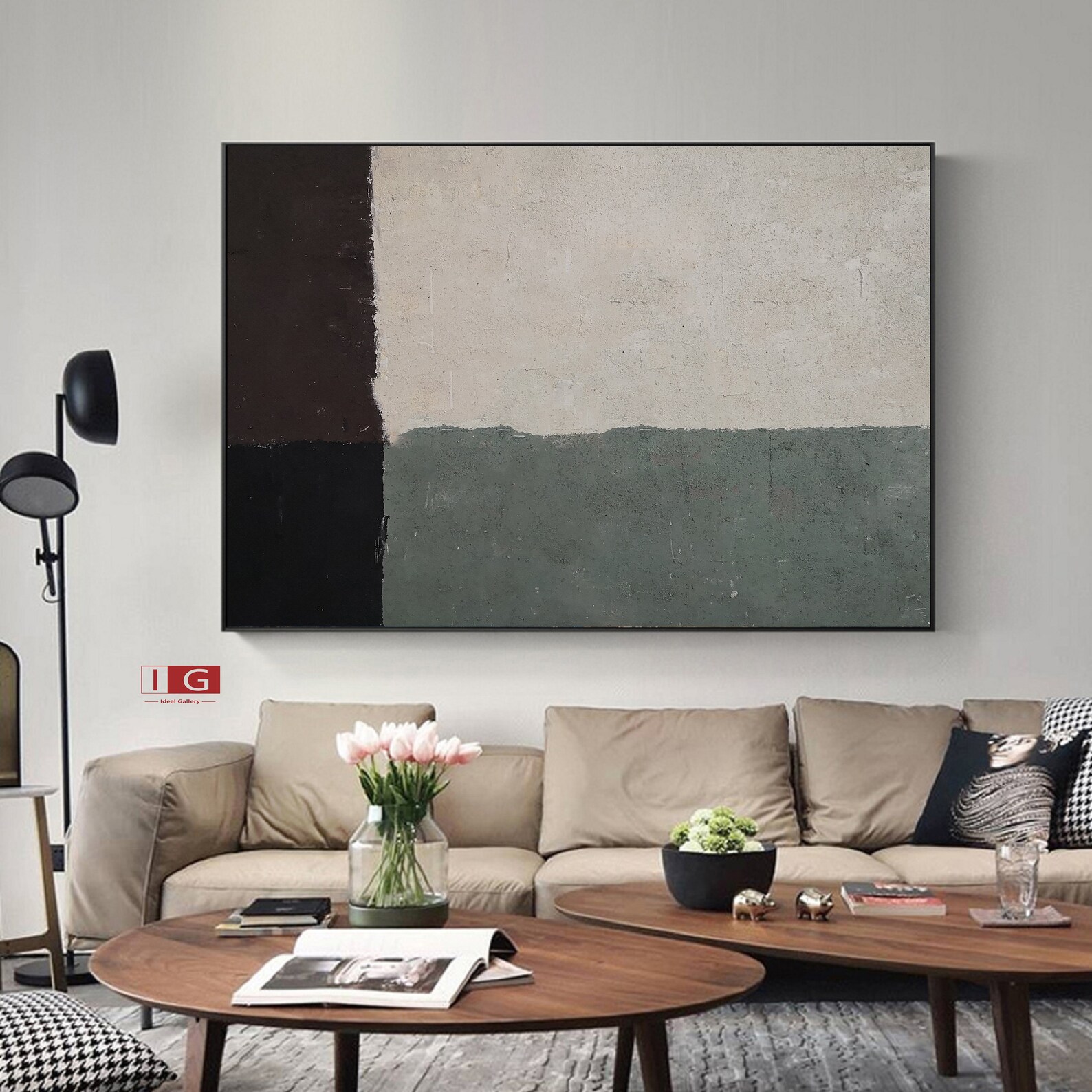 Black and white wall art green Abstract Painting green Etsy