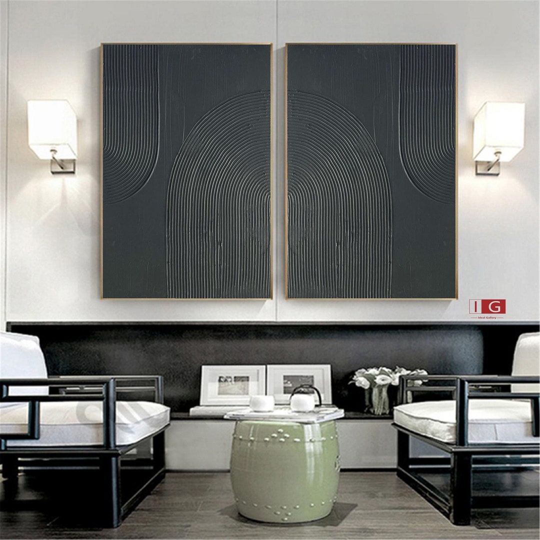 Set of 2 Black Arch Wall Art Set of 2 Black Textured Wall Art Etsy