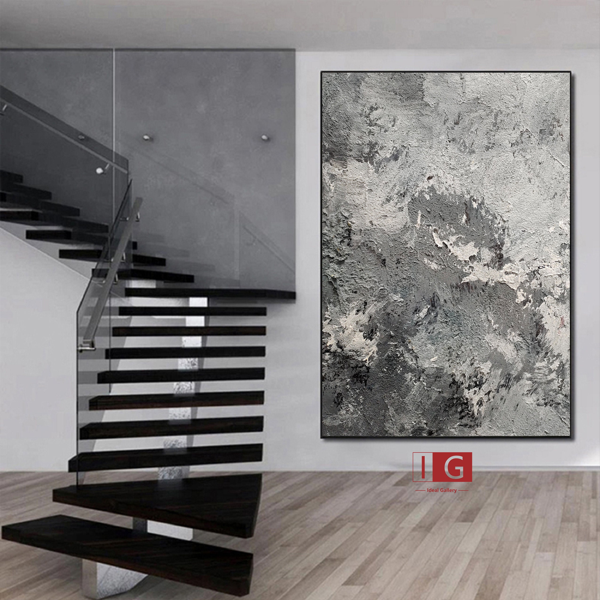 Gray Abstract Painting On Canvas Large grey Abstract Painting Etsy