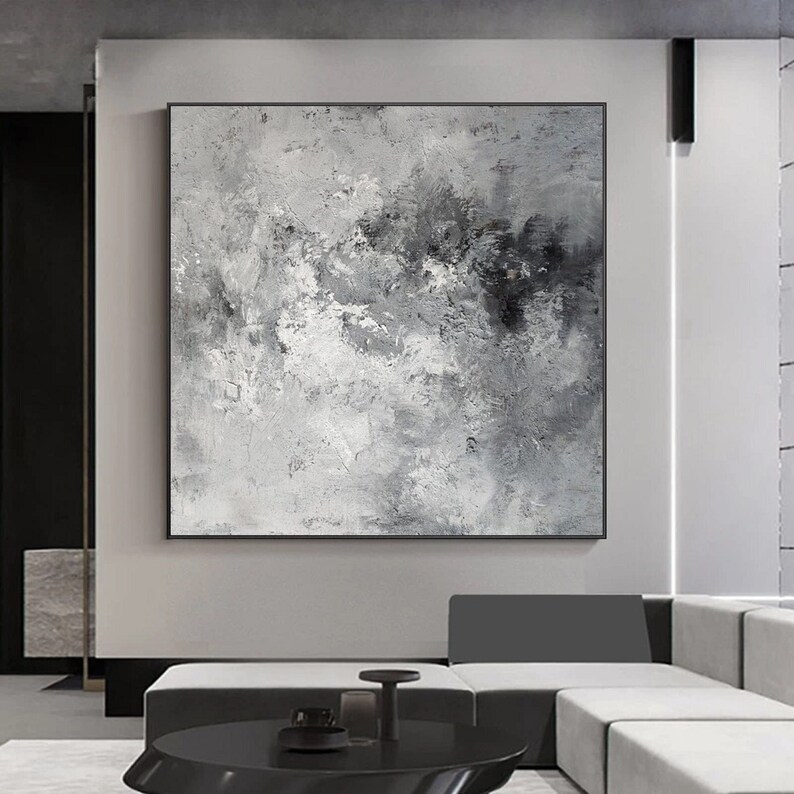 Large Grey Abstract Painting Gray Abstract Wall Art Gray Etsy