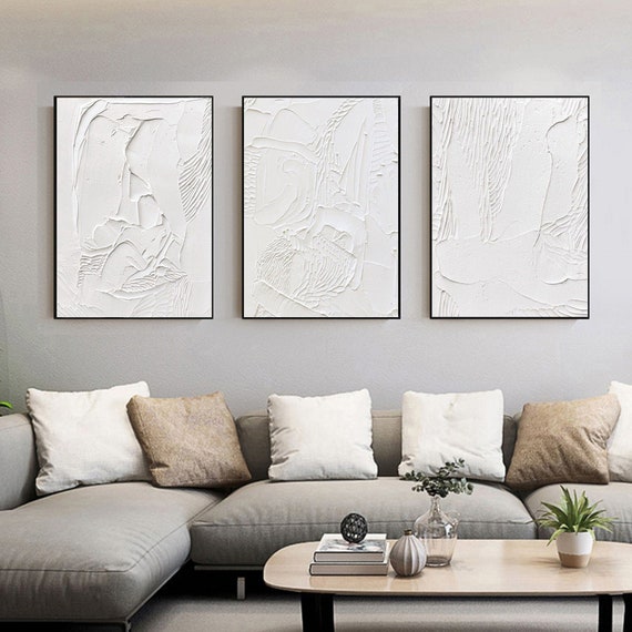 White Textured Wall Art Set of 3 White Wall Art White Painting Etsy