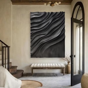 Black Sculptured art Black Wood carving wall art Art sculpture Textured Wall Decor Black 3D Textured Wall Decor Black Minimalist wall art