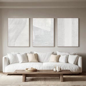 White Abstract Painting Set of 3: Wabi-Sabi Textured Wall Art
