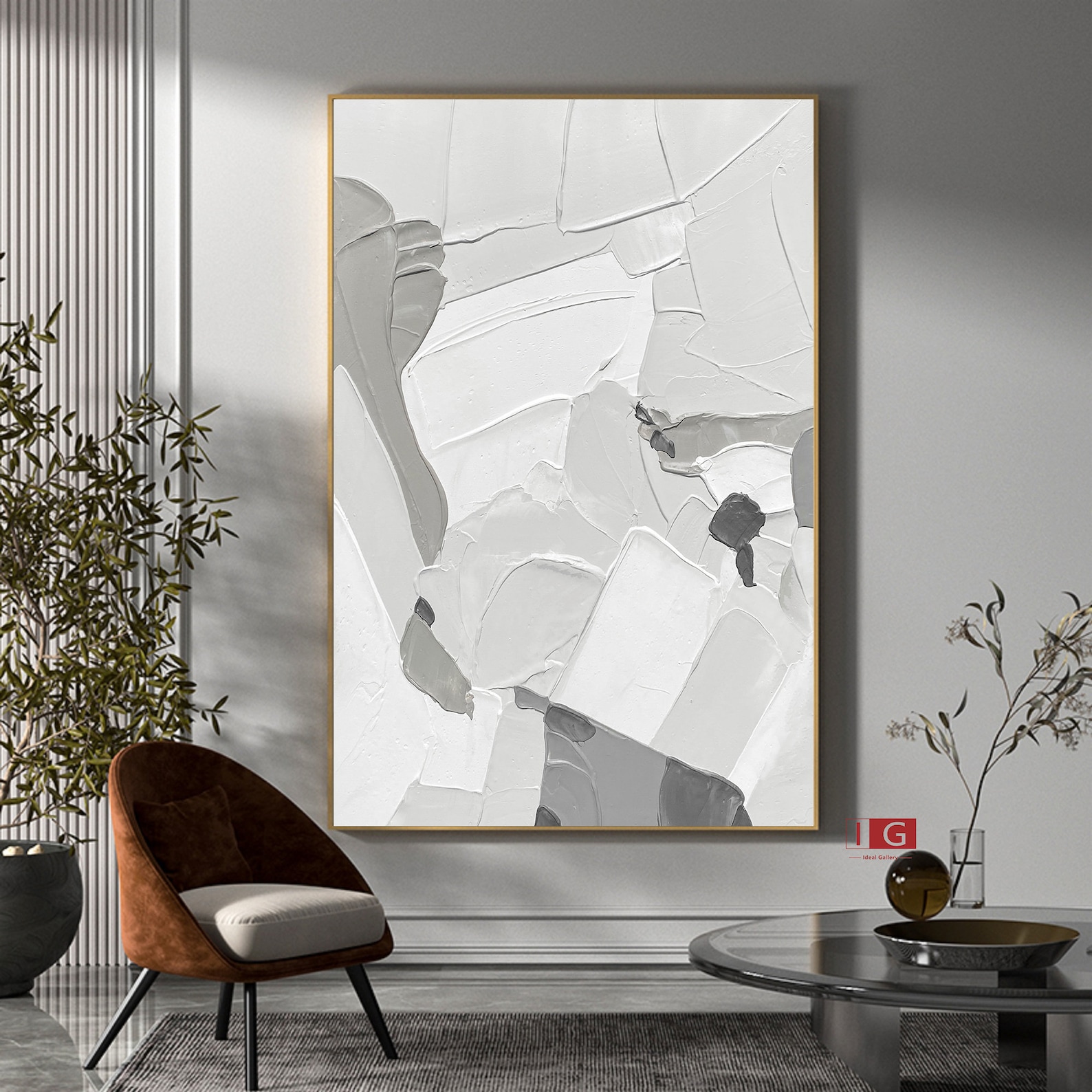 Grey wall art Grey and White Minimalist Painting Grey Textured Etsy