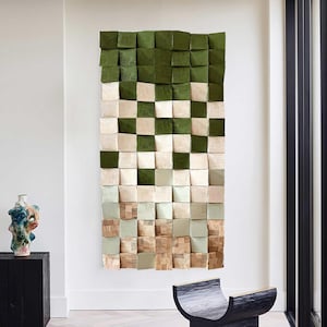 Green Geometric Wood Art 3D Wood Textured Wall Art Wood Block Wall Decor image 5