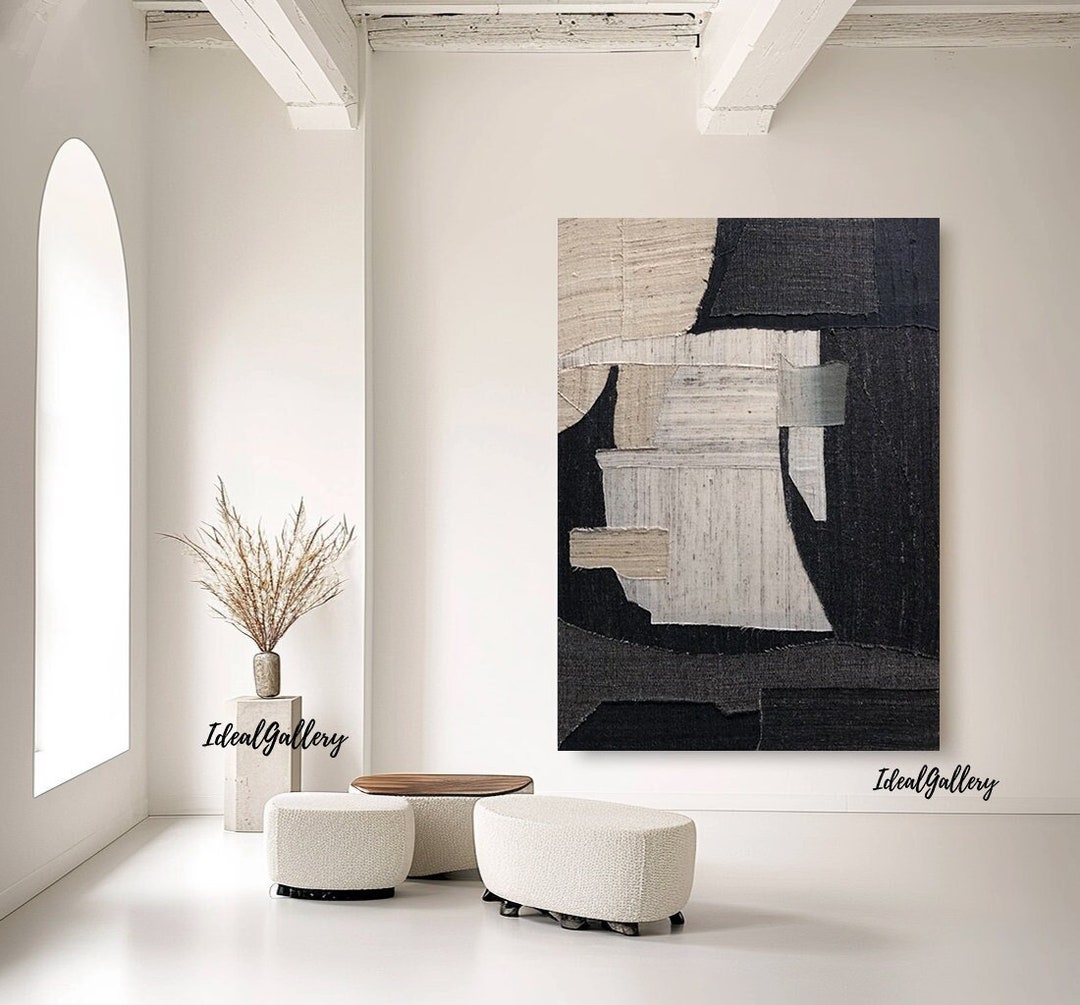 Black Wabi Sabi Wall Art Black Beige Abstract Painting Large Black