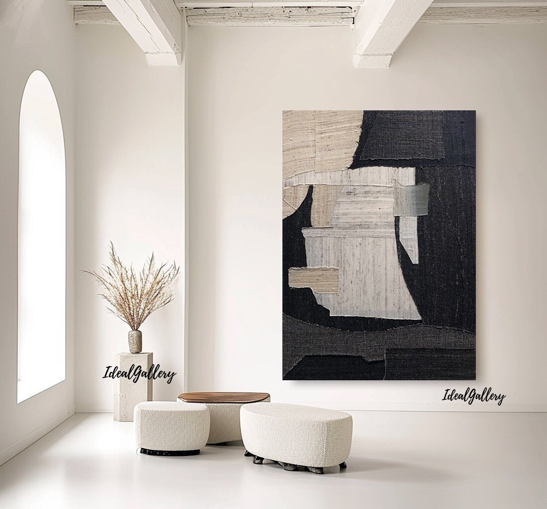 Black Wabi Sabi Wall Art Black Beige Abstract Painting Large Black ...