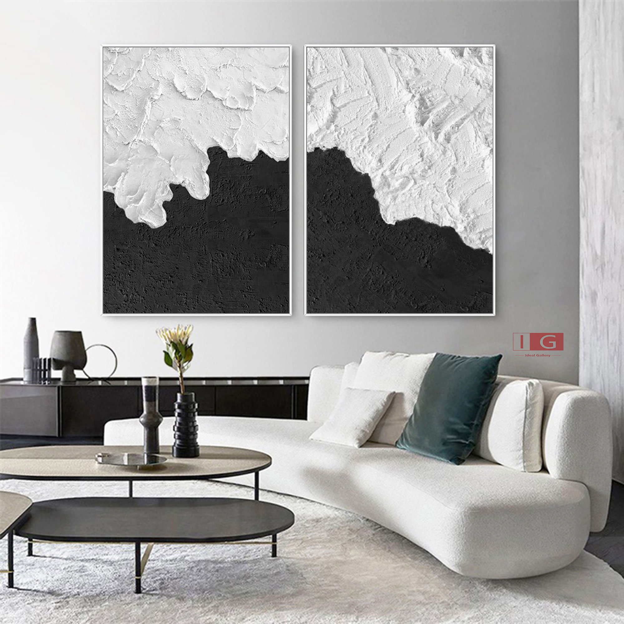 Black 3D Textured Art Set of 2 Black Wall Art Black and White Etsy