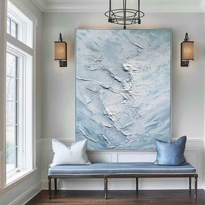 Arte murale con texture Onda del mare blu Grandi onde blu Pittura astratta Arte murale con mare azzurro grande Arte murale astratta blu