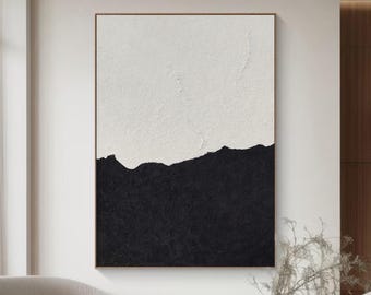 Large Black and White Abstract Painting: Minimalist Wall Art