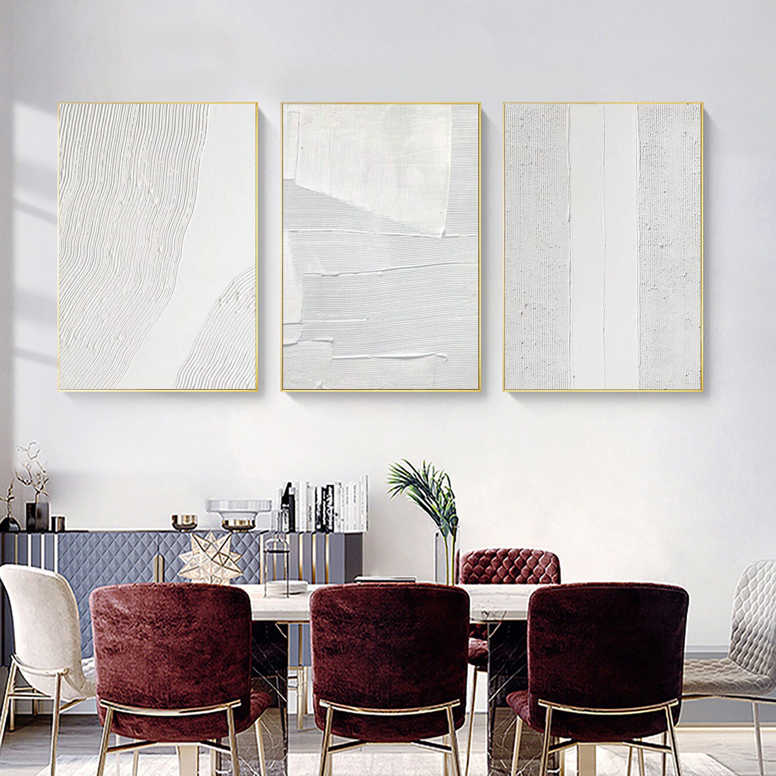 White Plaster Art Set of 3 White Abstract Art Set of 3 White Etsy