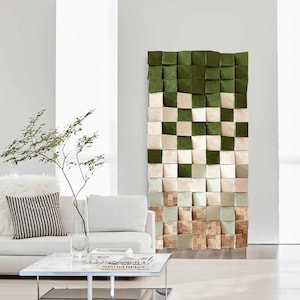 Green Geometric Wood Art 3D Wood Textured Wall Art Wood Block Wall Decor image 4