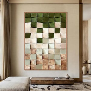 Green Geometric Wood Art 3D Wood Textured Wall Art Wood Block Wall Decor image 1
