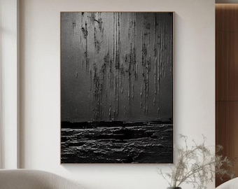 テクスチャ加工された黒い円形の壁アート、3D抽象画 - Etsy 日本