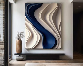 Hand-Painted Wood Carving Wall Art: Abstract 3D Textured Sculpture