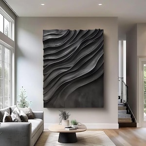 Black 3D Textured Wall art Black Wood carving wall art Black Art sculpture Black Textured Wall art Sculptured art Painting