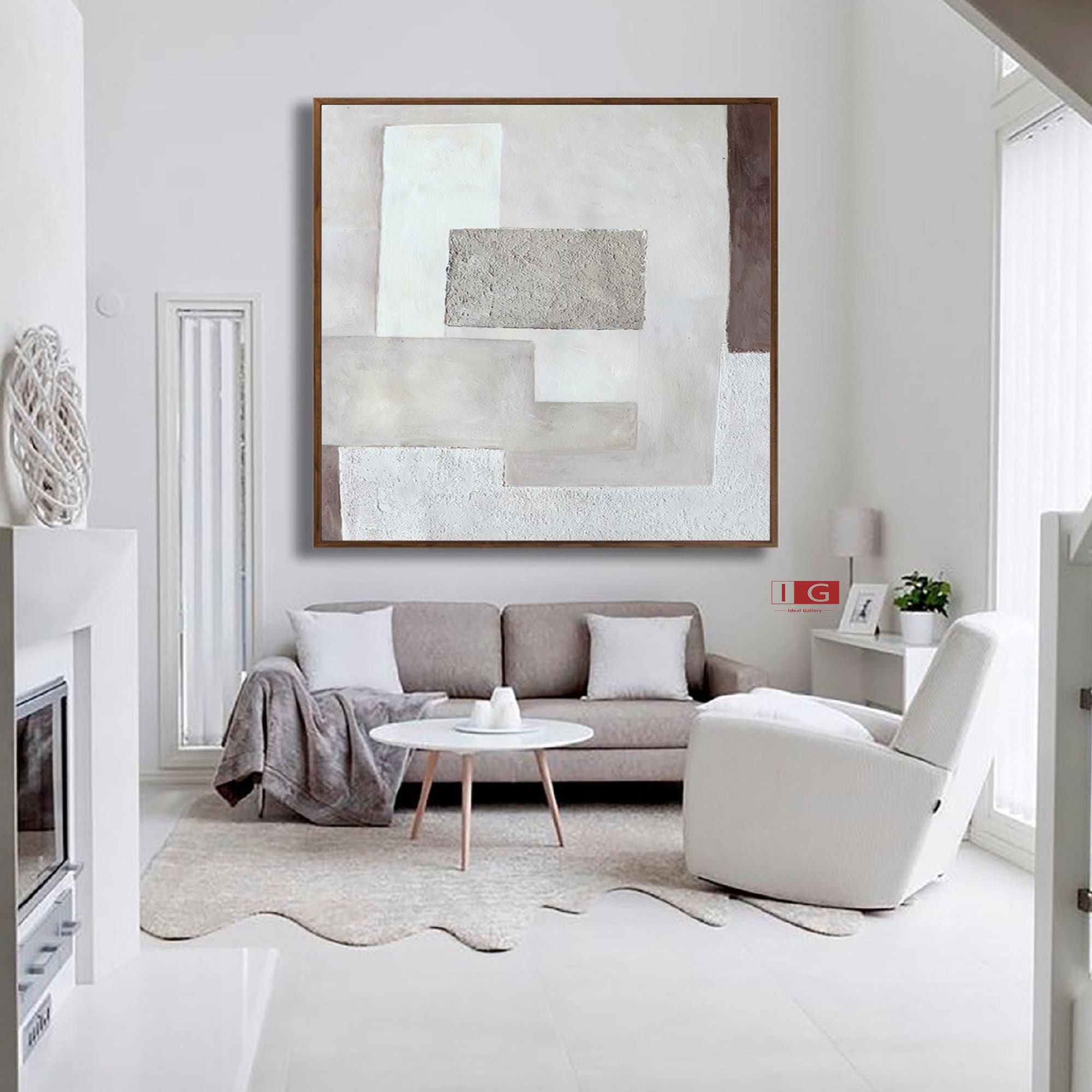 Beige Painting Minimal Beige Canvas Wall Art Beige wall decor Etsy