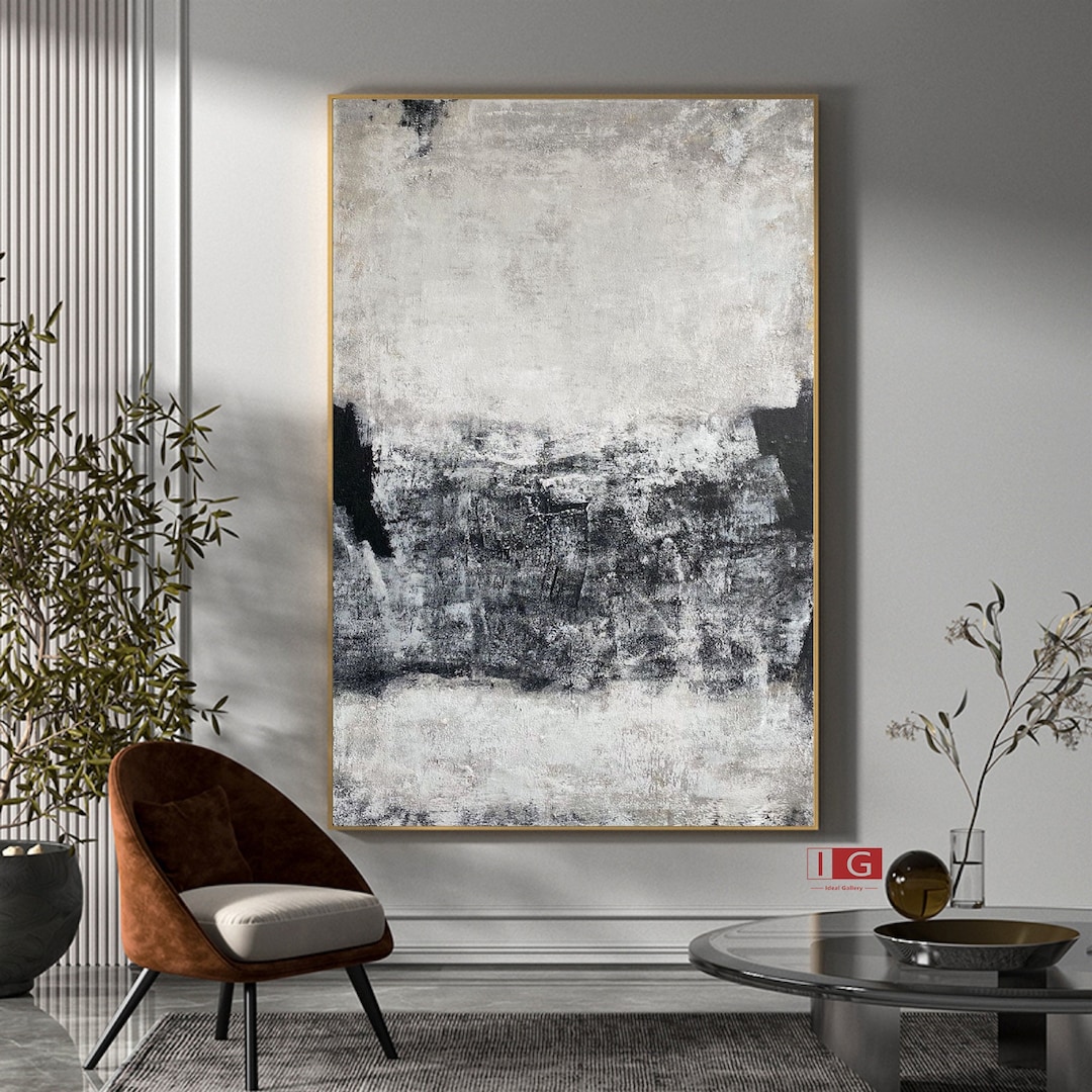Black and White Abstract Art Large Black Abstract Painting Etsy