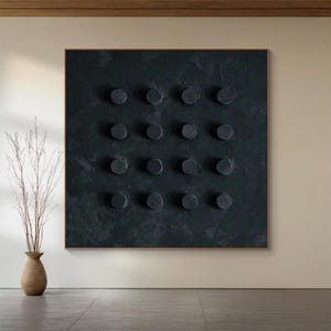 Pintura texturizada 3D negra de gran tamaño: Arte mural abstracto cuadrado de yeso