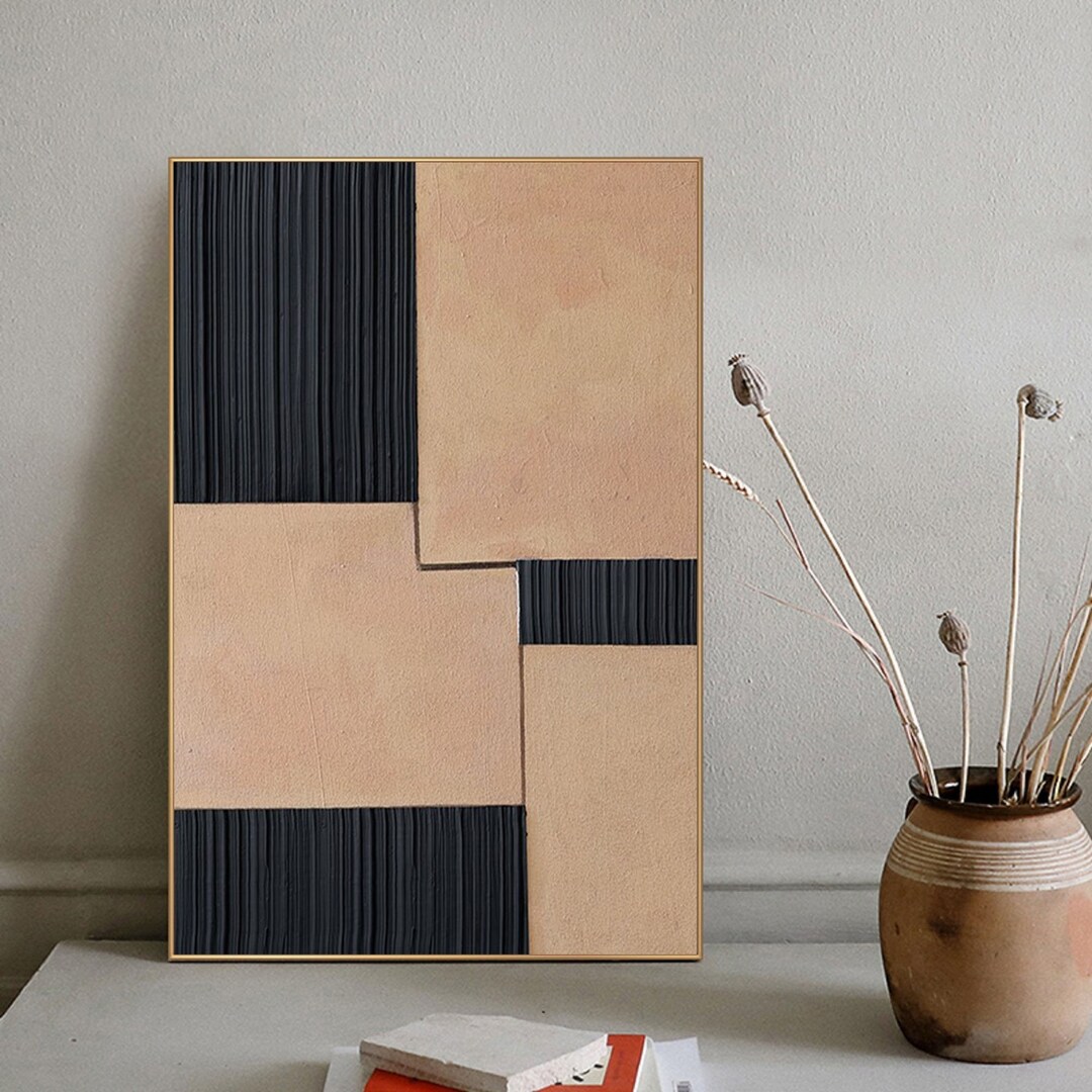Original Beige and Black Wall Art Black and Beige Abstract Art Modern ...