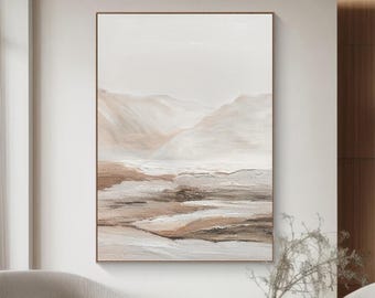 ベージュの抽象キャンバス絵画：ミニマリストの風景画 - Etsy 日本