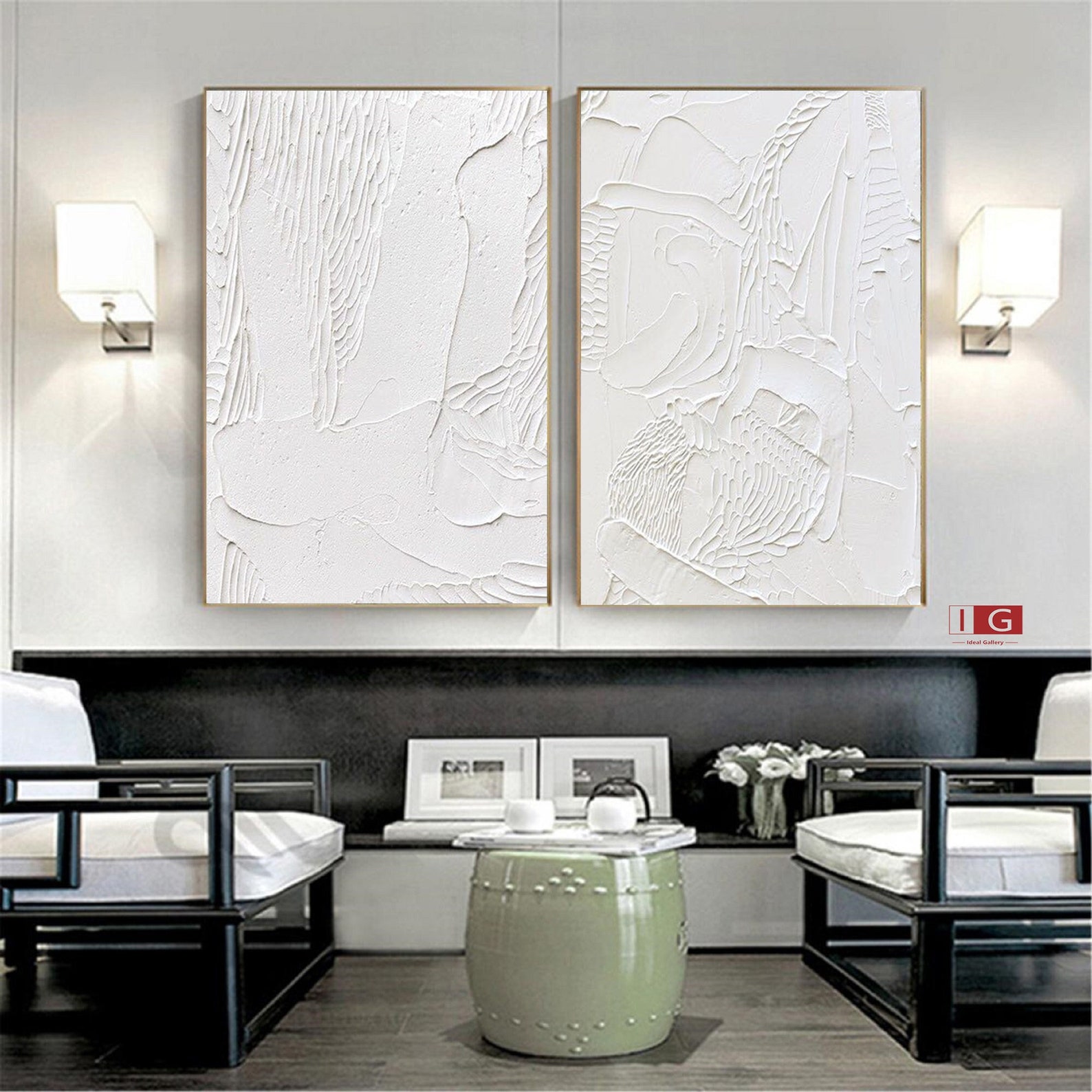 White Textured Wall Art White Abstract Art Set of 2 White Etsy