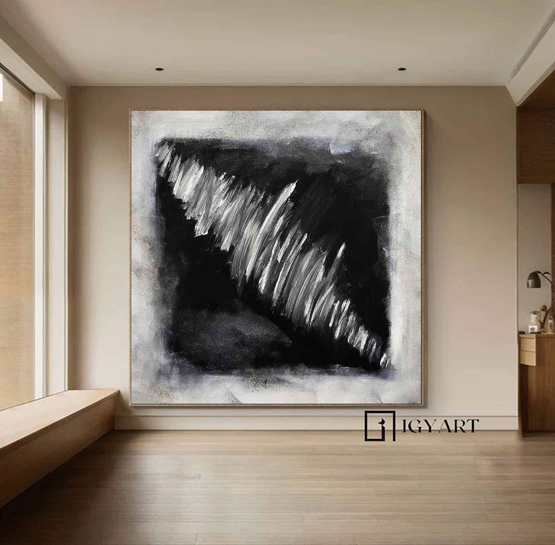 Large Black Abstract Painting Black and White Abstract Wall Art Black ...