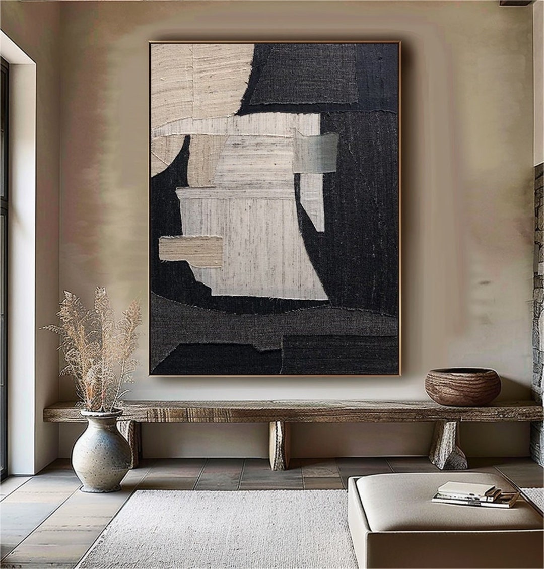 Black Wabi Sabi Wall Art Black Beige Abstract Painting Large Black ...