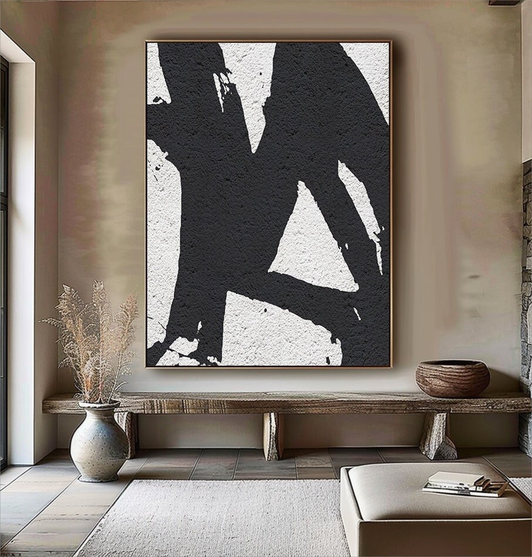 Black and White Abstract Painting Large Black Abstract Wall Art Black ...