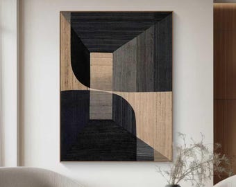 Black Wabi Sabi Wall Art Black and Beige Minimalist Painting Beige and Black Abstract Painting on Canvas Neutral Black Painting