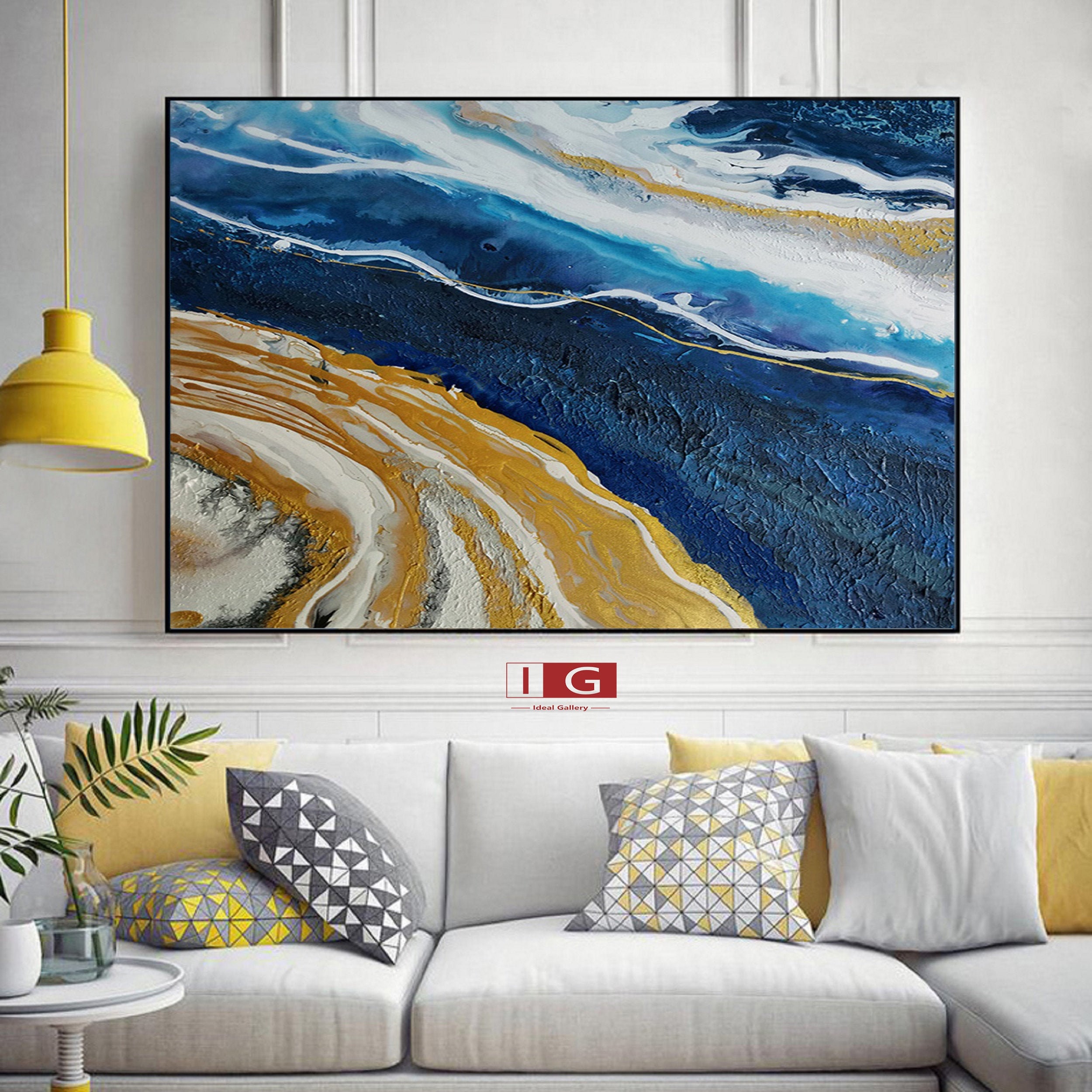 Original Gold Blue Abstract Painting blue and gold wall art Etsy