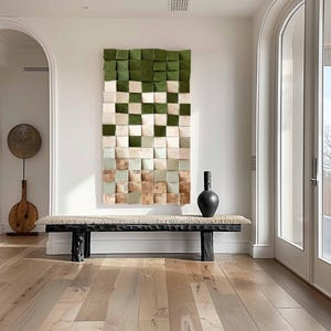 Green Geometric Wood Art 3D Wood Textured Wall Art Wood Block Wall Decor image 9