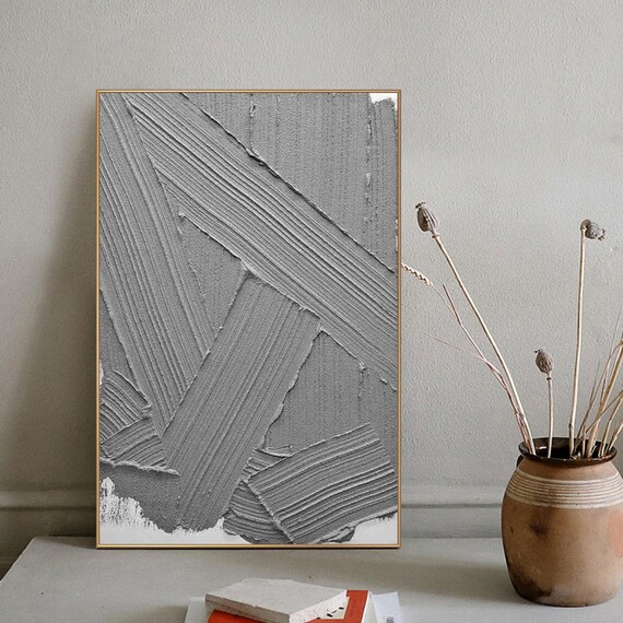 Gray Wall Art Gray Abstract Art Large Gray Abstract Painting Etsy