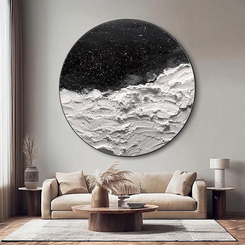 Black and White Circle Abstract Painting, Textured Wall Art - Etsy