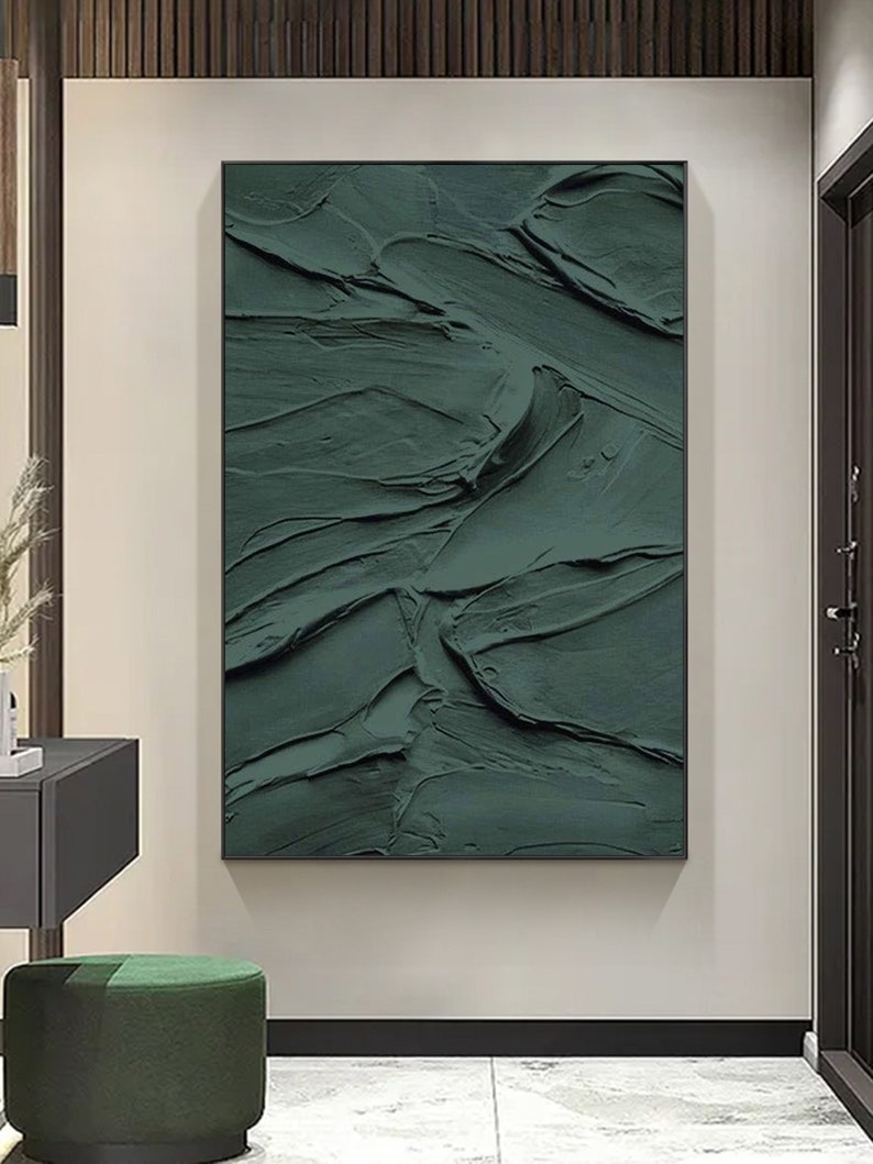 Wabi-Sabi Wall Art green wall art green painting green abstract art canvas minimalist Bohemian wall painting 3d texture square green art image 7