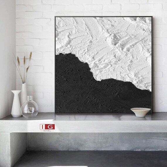 Black And White Abstract Painting, Black And White Textured Wall Art