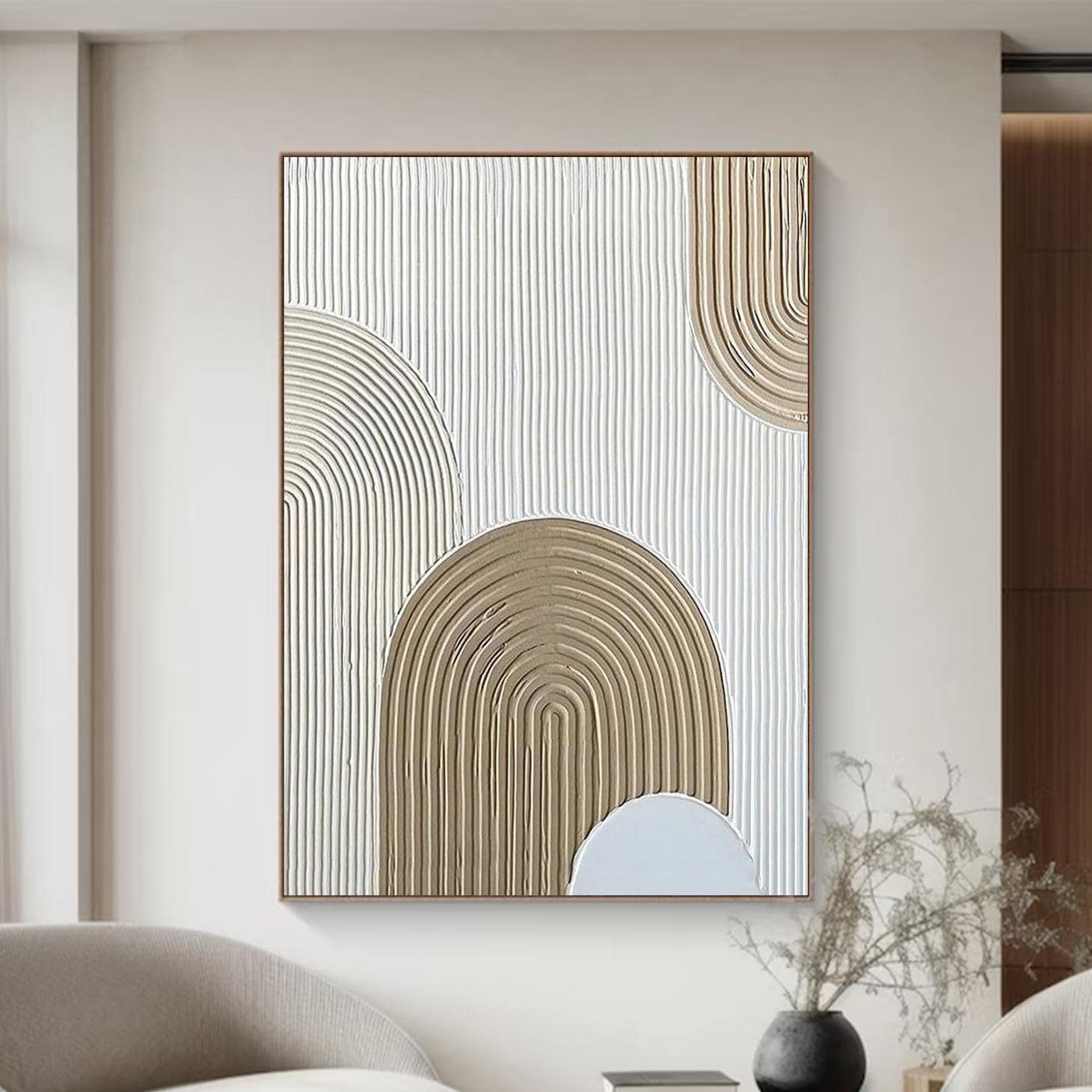 Beige Textured Painting: Minimalist Wall Art, Hand Painted