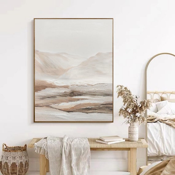 ベージュの抽象キャンバス絵画：ミニマリストの風景画 - Etsy 日本
