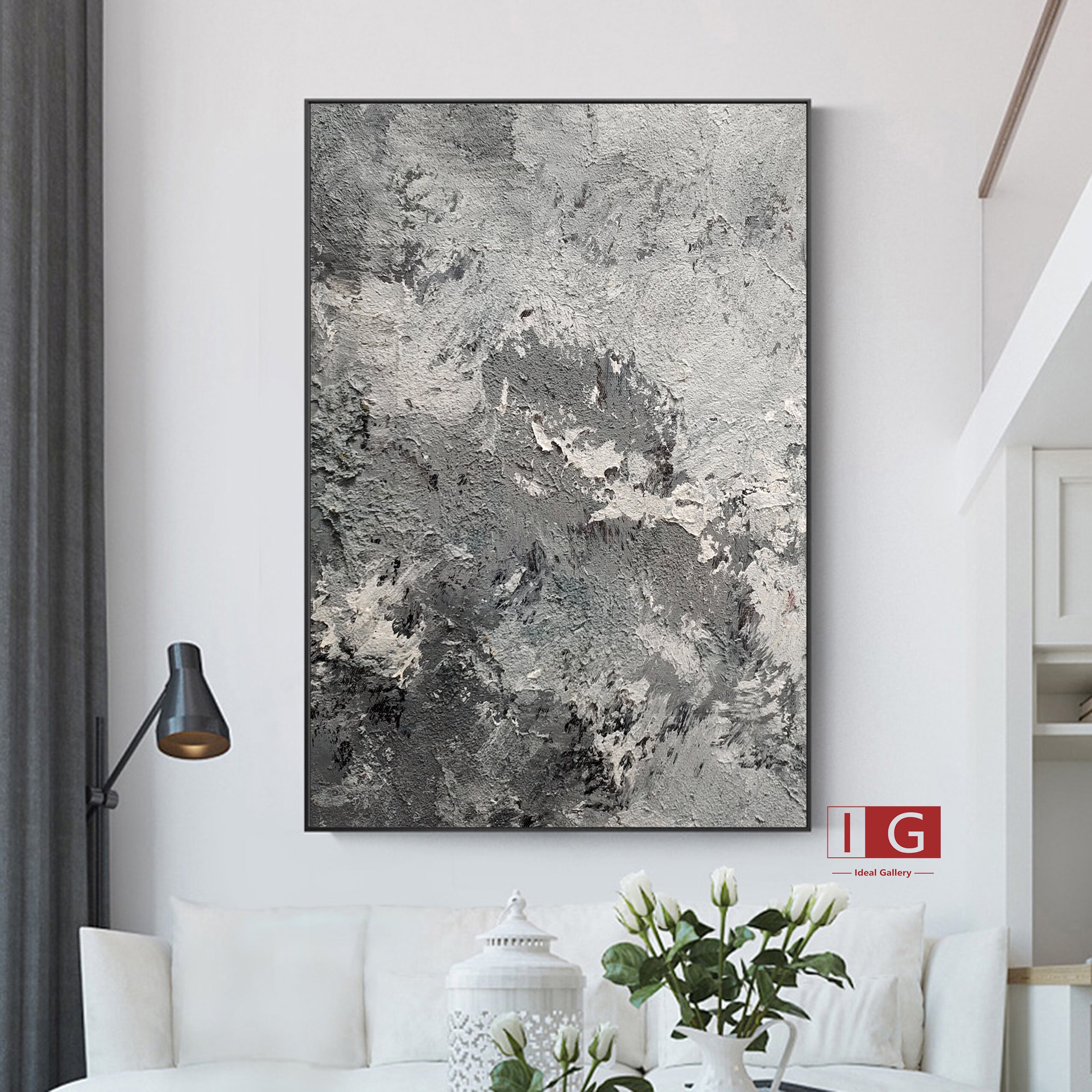 Gray Abstract Painting On Canvas Large grey Abstract Painting Etsy