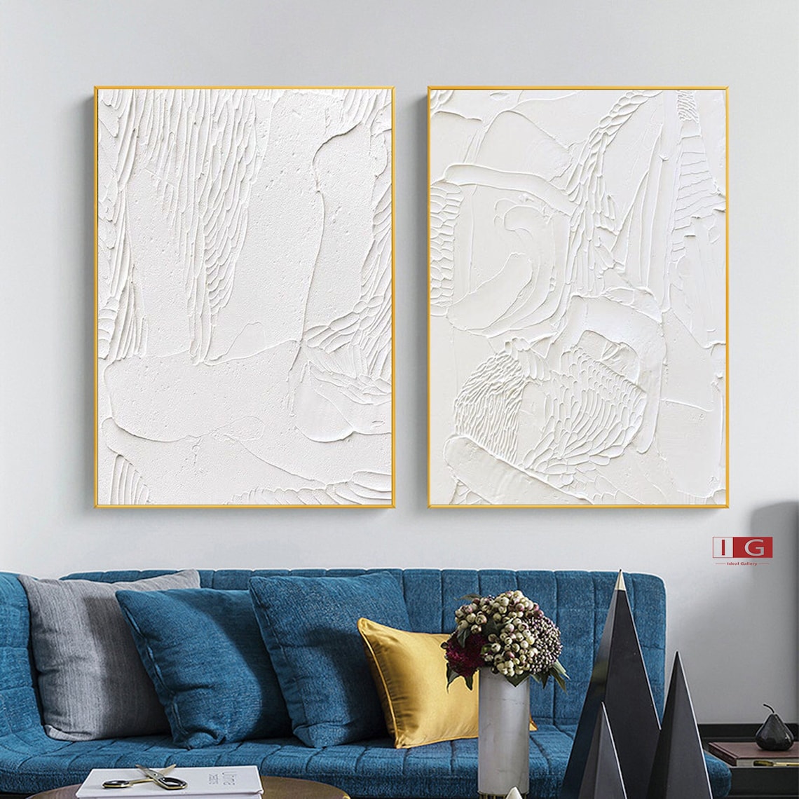 White Textured Wall Art White Abstract Art Set of 2 White Etsy