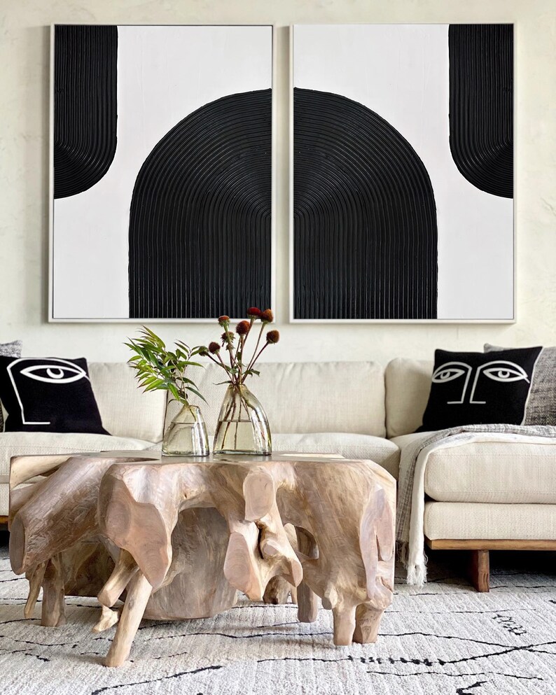 Black and White Abstract Art Set of 2 Black Abstract Art Set Etsy