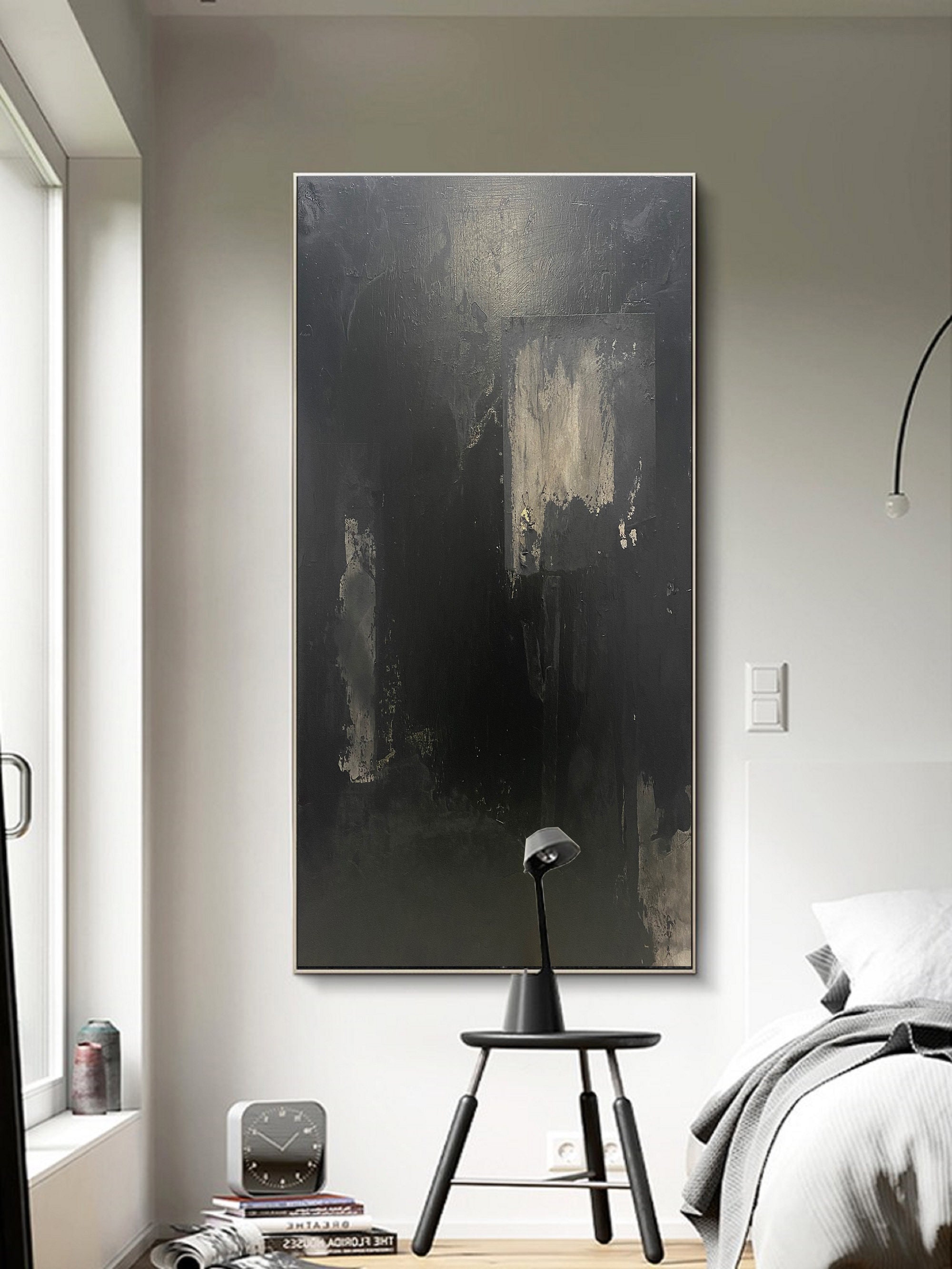 Large Black Abstract Art Black Canvas Wall Art Black Etsy