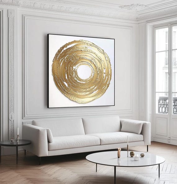 Goldene Abstrakte Wandkunst – Handgemalt, 3-teilig, Je 61x91,4 Cm, Mit Goldenem Rahmen, Für Wohnzimmer & Schlafzimmer