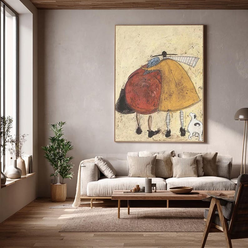 Modern Abstract Hugging Figures Canvas Art - Handcrafted Mid-century ...