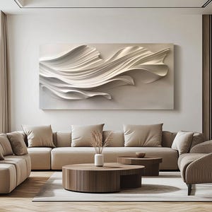 Strukturierte beige Holzschnitzerei-Wandkunst: 3D-minimalistische Malerei