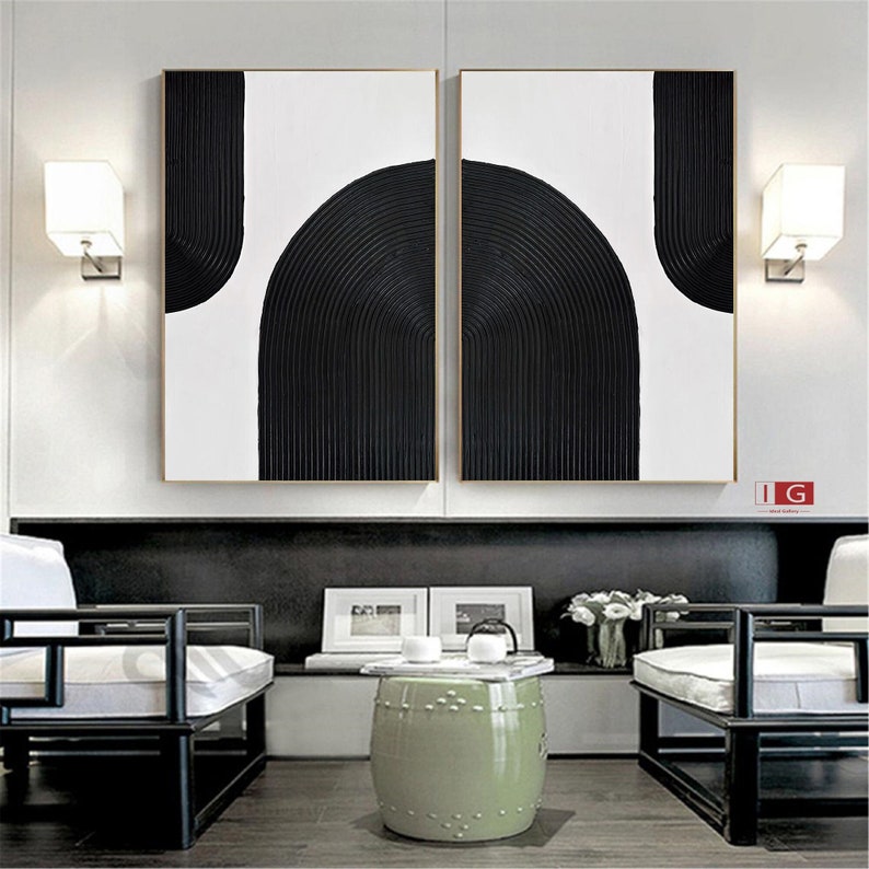 Black and White Abstract Art Set of 2 Black Abstract Art Set Etsy