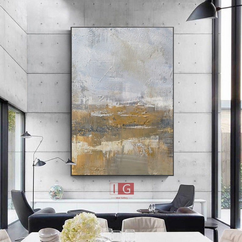 Grey and Yellow Wall Art Large Yellow Abstract Art Gray Etsy