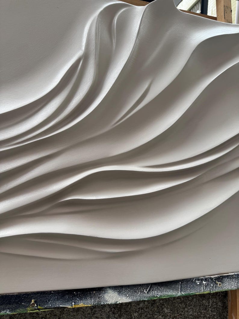 Hand-Painted Beige Textured Wood Carving: Abstract 3D Wall Art image 3