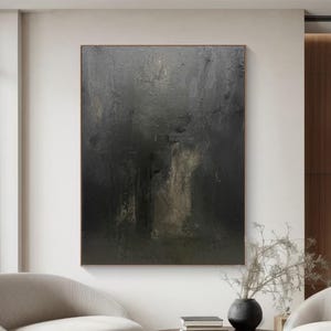 Großes schwarzes abstraktes Bild, handgemachte Wabi-Sabi Wandkunst